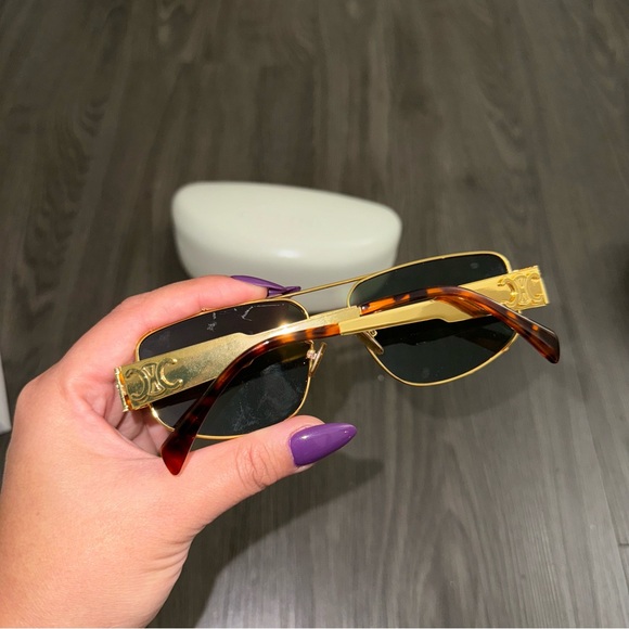 Celine TRIOMPHE METAL 04 SUNGLASSES IN METAL Gold Green New - Picture 3 of 16